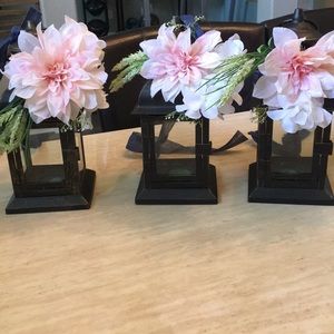 9 black lanterns with antique gold finish